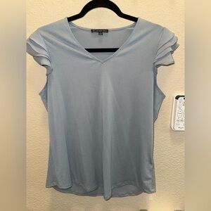 Adrianna Papell Blue Ruffled Sleeveless Blouse